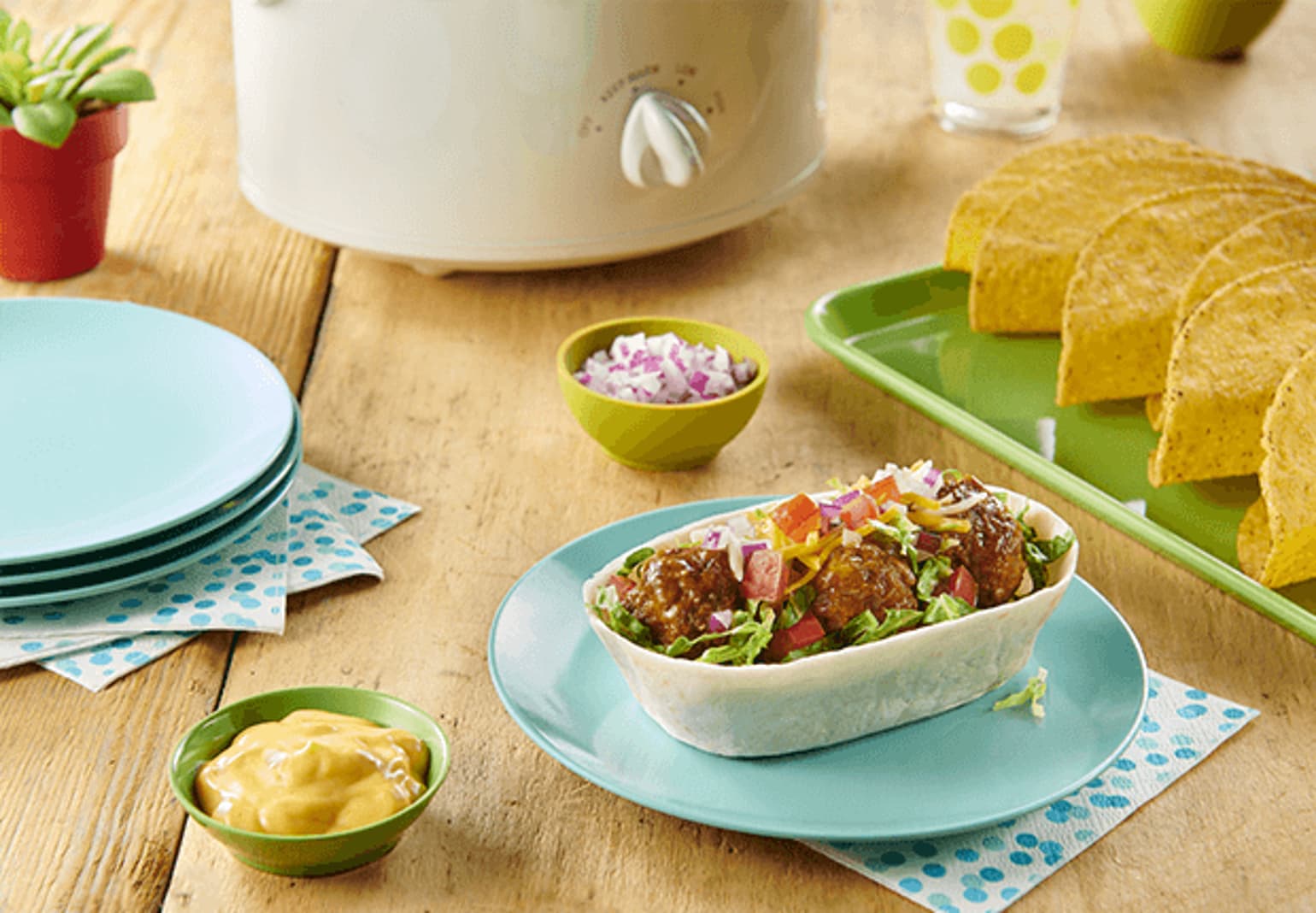 Slow-Cooker Mexican Meatball Taco Bar
